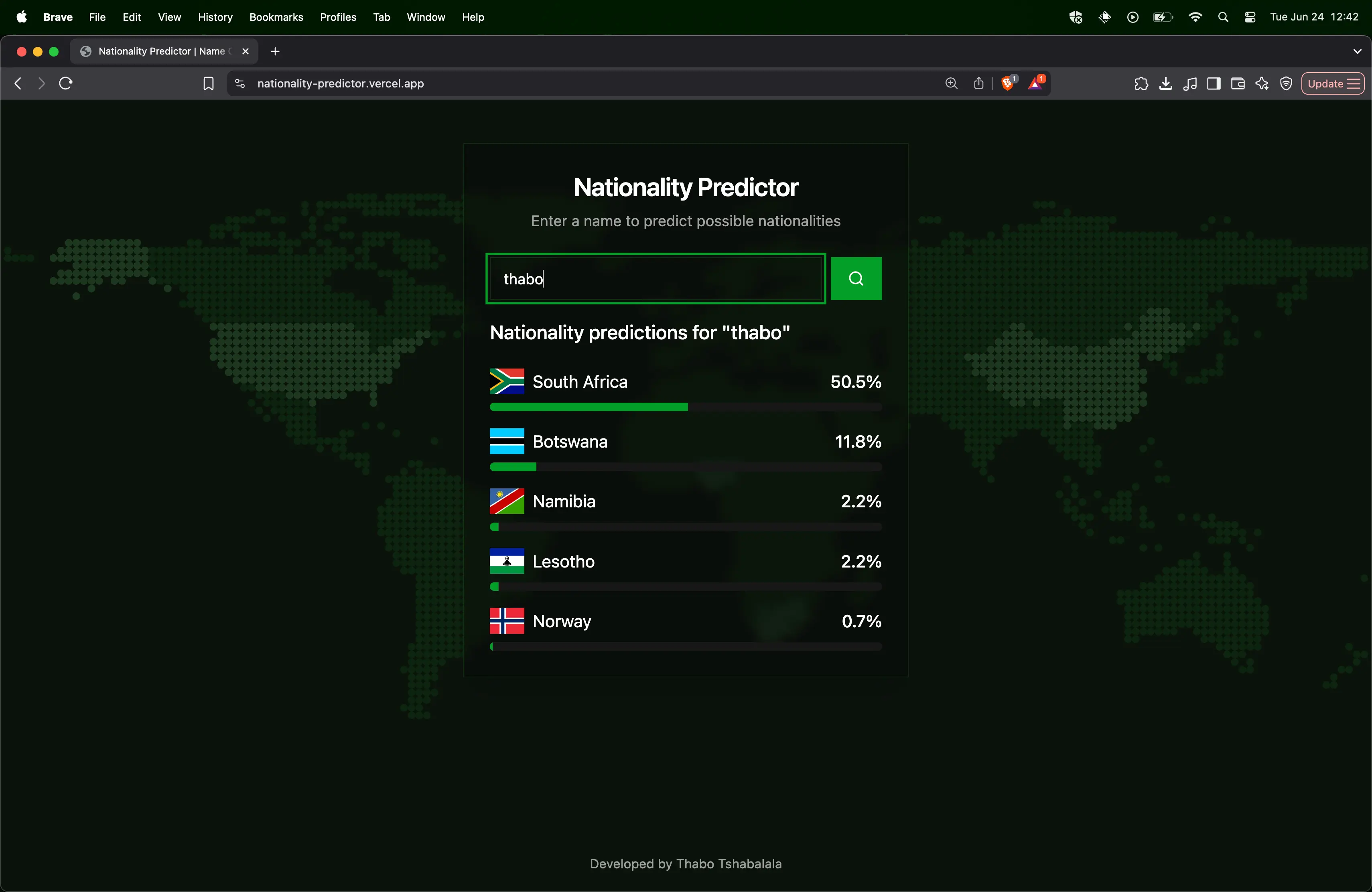 Screenshot of Nationality Predictor project